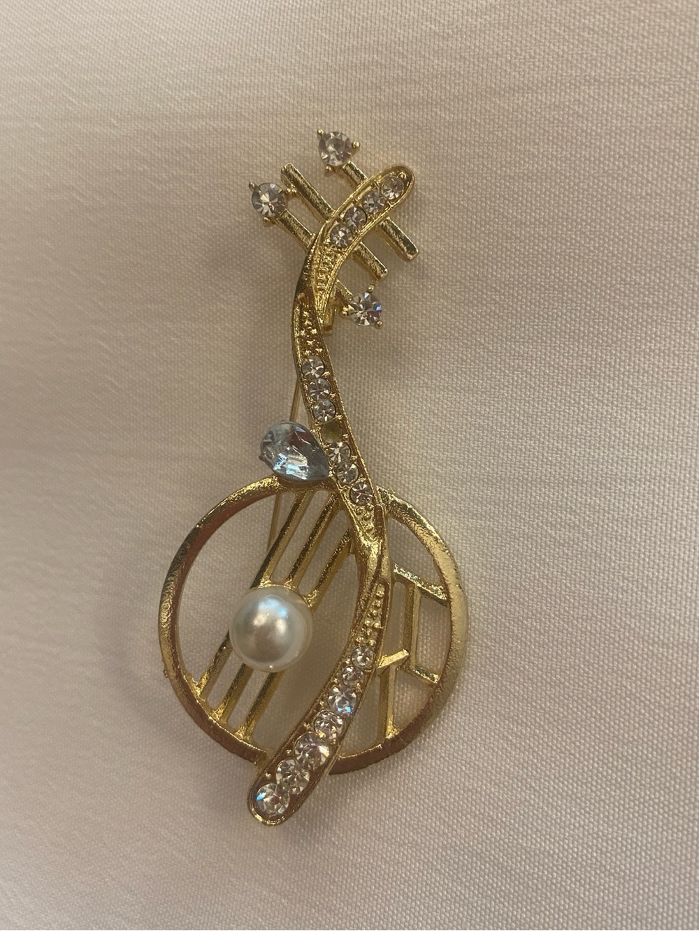 Musical Note Brooch Cello Violin Pearl Crystal Pin New